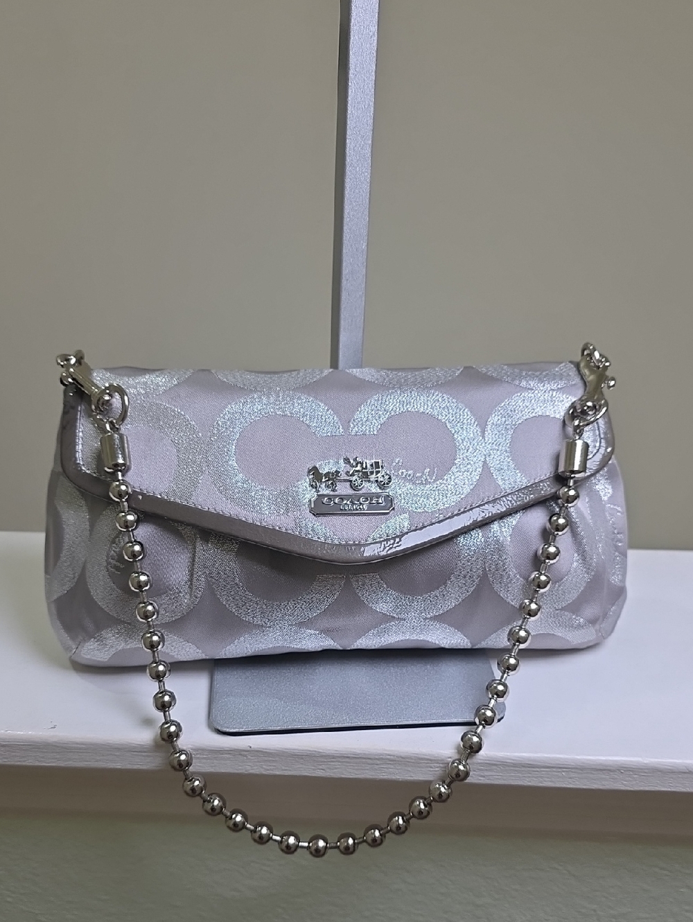 Coach 14354 Y2K Ashley OP Art Silver Grey 2009 Ball Chain Mini Shoulder Bag EUC